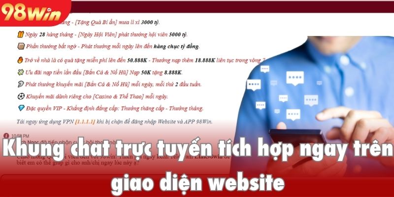 Khung chat trực tuyến tích hợp ngay trên giao diện website